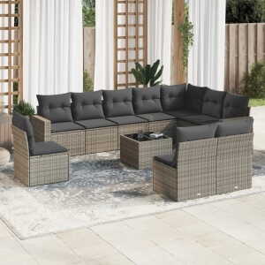 vidaXL 11-delige Loungeset met kussens poly rattan grijs