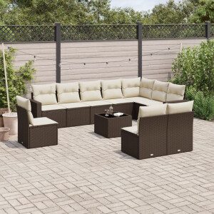 vidaXL 11-delige Loungeset met kussens poly rattan bruin
