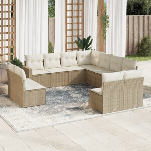 vidaXL 11-delige Tuinset met kussens poly rattan beige