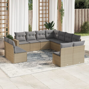 vidaXL 11-delige Tuinset met kussens poly rattan beige
