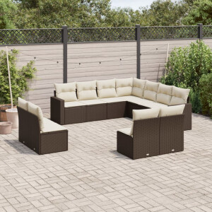 vidaXL 11-delige Loungeset met kussens poly rattan bruin