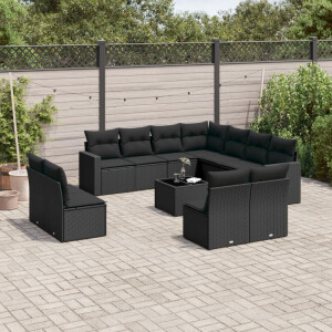 vidaXL 12-delige Loungeset met kussens poly rattan zwart