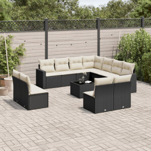 vidaXL 12-delige Loungeset met kussens poly rattan zwart