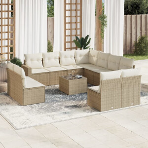 vidaXL 12-delige Loungeset met kussens poly rattan beige