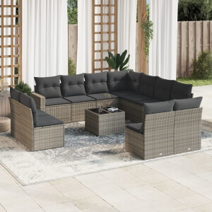 vidaXL 12-delige Loungeset met kussens poly rattan grijs