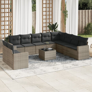 vidaXL 11-delige Loungeset met kussens poly rattan grijs
