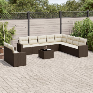 vidaXL 11-delige Loungeset met kussens poly rattan bruin