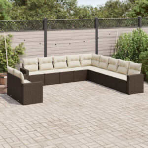 vidaXL 11-delige Loungeset met kussens poly rattan bruin