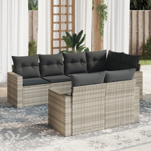 vidaXL 7-delige Loungeset met kussens poly rattan lichtgrijs