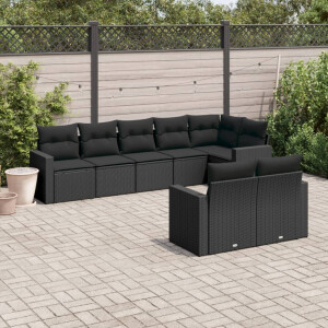 vidaXL 8-delige Loungeset met kussens poly rattan zwart