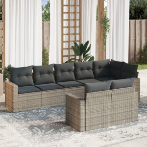vidaXL 8-delige Loungeset met kussens poly rattan grijs