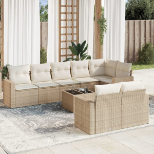 vidaXL 9-delige Loungeset met kussens poly rattan beige
