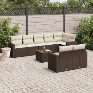 vidaXL 9-delige Loungeset met kussens poly rattan bruin