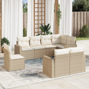 vidaXL 8-delige Loungeset met kussens poly rattan beige