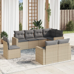 vidaXL 8-delige Loungeset met kussens poly rattan beige