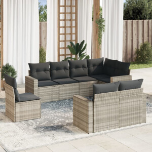 vidaXL 8-delige Loungeset met kussens poly rattan lichtgrijs