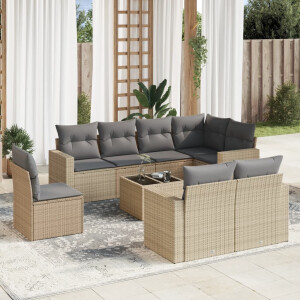vidaXL 9-delige Loungeset met kussens poly rattan beige