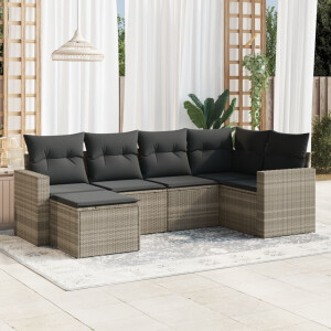 vidaXL 6-delige Loungeset met kussens poly rattan lichtgrijs