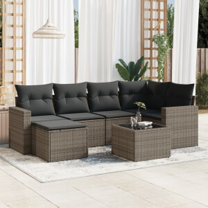 vidaXL 7-delige Loungeset met kussens poly rattan grijs