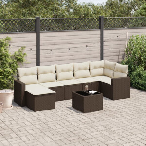 vidaXL 8-delige Loungeset met kussens poly rattan bruin