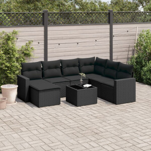 vidaXL 8-delige Loungeset met kussens poly rattan zwart
