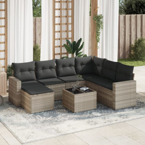 vidaXL 8-delige Loungeset met kussens poly rattan lichtgrijs