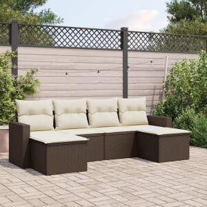 vidaXL 6-delige Loungeset met kussens poly rattan bruin
