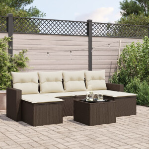 vidaXL 7-delige Loungeset met kussens poly rattan bruin
