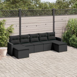 vidaXL 7-delige Loungeset met kussens poly rattan zwart