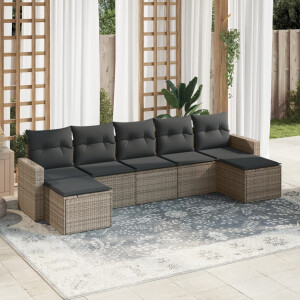 vidaXL 7-delige Loungeset met kussens poly rattan grijs