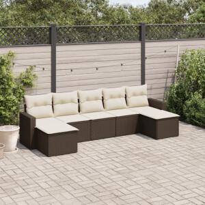 vidaXL 7-delige Loungeset met kussens poly rattan bruin