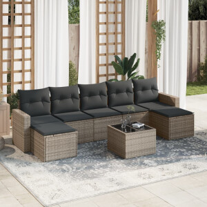 vidaXL 8-delige Loungeset met kussens poly rattan grijs