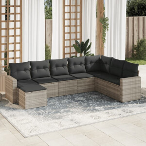 vidaXL 8-delige Loungeset met kussens poly rattan lichtgrijs