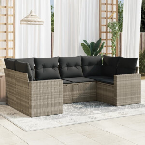 vidaXL 6-delige Loungeset met kussens poly rattan lichtgrijs