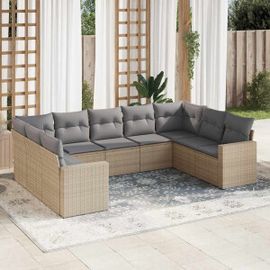 vidaXL 9-delige Loungeset met kussens poly rattan beige