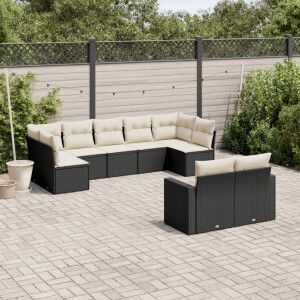 vidaXL 9-delige Loungeset met kussens poly rattan zwart