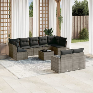 vidaXL 10-delige Loungeset met kussens poly rattan grijs