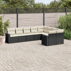 vidaXL 9-delige Loungeset met kussens poly rattan zwart