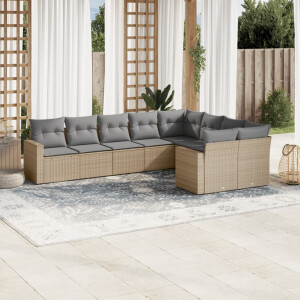 vidaXL 9-delige Loungeset met kussens poly rattan beige