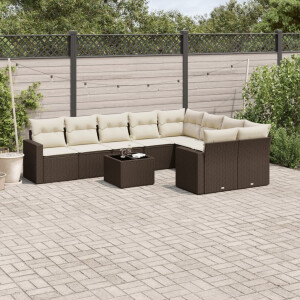 vidaXL 10-delige Loungeset met kussens poly rattan bruin