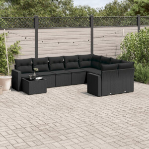 vidaXL 10-delige Loungeset met kussens poly rattan zwart