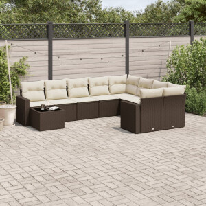 vidaXL 10-delige Loungeset met kussens poly rattan bruin