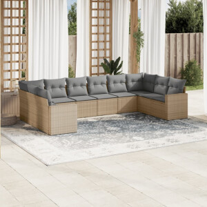 vidaXL 10-delige Loungeset met kussens poly rattan beige