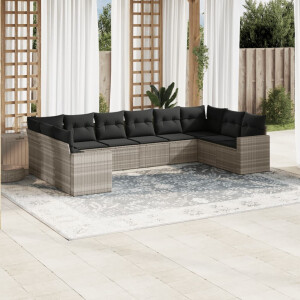 vidaXL 10-delige Loungeset met kussens poly rattan lichtgrijs