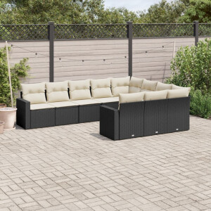 vidaXL 10-delige Loungeset met kussens poly rattan zwart