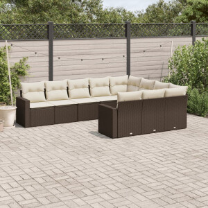 vidaXL 10-delige Loungeset met kussens poly rattan bruin