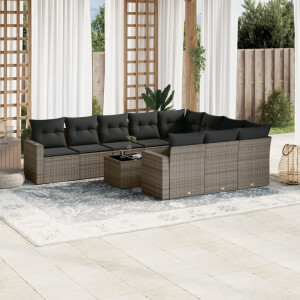 vidaXL 11-delige Loungeset met kussens poly rattan grijs