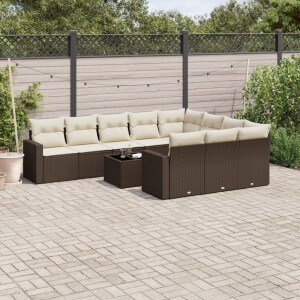 vidaXL 11-delige Loungeset met kussens poly rattan bruin