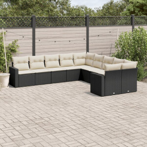 vidaXL 10-delige Loungeset met kussens poly rattan zwart