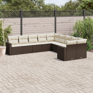 vidaXL 10-delige Loungeset met kussens poly rattan bruin